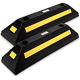 Pyle 2-Pack Heavy Duty Rubber Wheel Stops for Garage Parking &ndash; Durable, High-Visibility Tire Blocks for Cars, Trucks, Vans, RVs, Trailers, Forklifts &ndash; Reflective Safety Strip Included