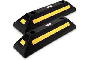 Pyle 2-Pack Heavy Duty Rubber Wheel Stops for Garage Parking – Durable, High-Visibility Tire Blocks for Cars, Trucks, Vans, RVs, Trailers, Forklifts – Reflective Safety Strip Included