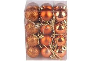 JUESI 24 PC Christmas Ball Hanging Ornaments, Mini 1.18" Xmas Tree Ball Decors Bowl Filler, Glitter Baubles Balls Hanging Decorations, Christmas Clearance Decorations (Orange)