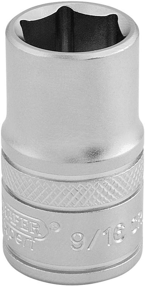 Draper 16627 1/2-Inch Square Drive Micro Satin Chrome Imperial Socket, 9/16-Inch Size, Blue, 9/16"