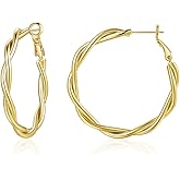 LULII Hoop Earrings for Women, 14K Gold Sterling Silver Chunky Twisted Hoops Earring Hypoallergenic Ear Jewelry