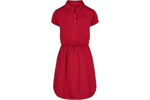 IZOD Girls School Uniform Short Sleeve Polo Dress with Poplin Skirt & Pockets