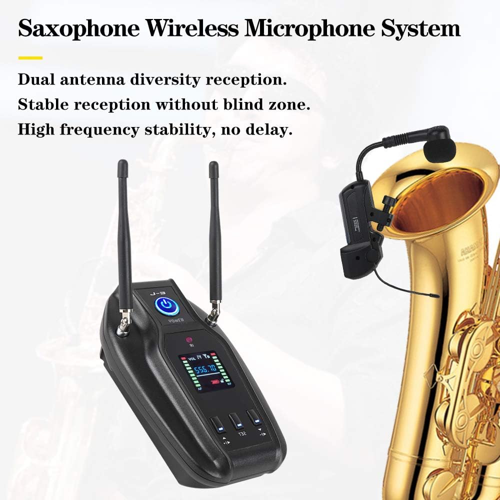 XTUGA J-3 Professional True Diversity UHF Instrument Microphone Wireless Transmission System for Saxophone Transmitter Receiver 492ft Transmission Range,Plug and Play: Home Audio & Theater