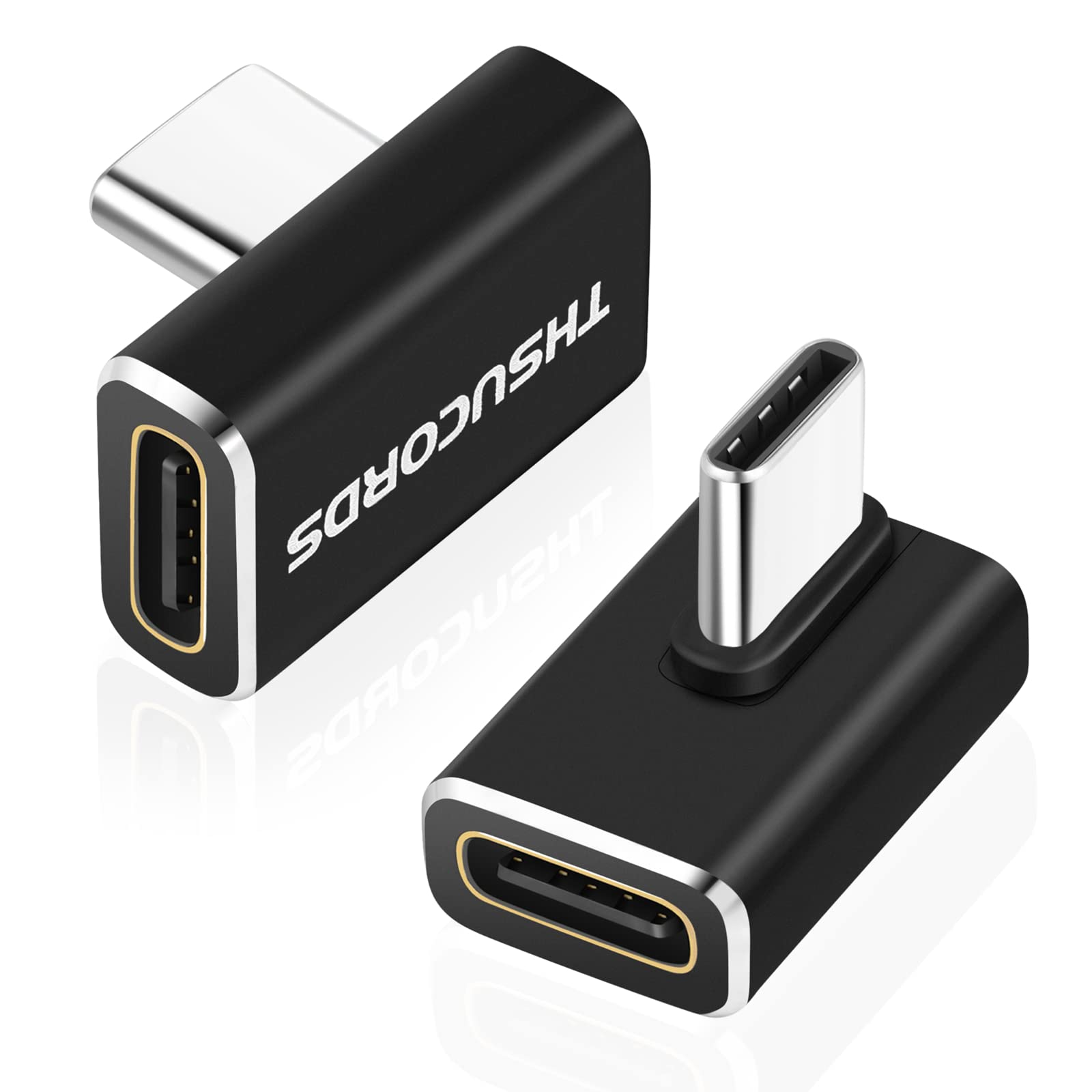 Thsucords 90 Degree USB C Adapter 2 Pack, USB Type C 3.2 Gen2 100W 20Gbps Male to Female Right Angle Extender Connector, 4K@60Hz Video Extension Extender for Steam Deck, Switch, MacBook
