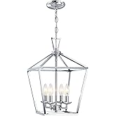 Untrammelife 4-Light Lantern Pendant Light Chrome Modern Hanging Pendant Light Fixtures with Adjustable Chain Metal Cage Dimm