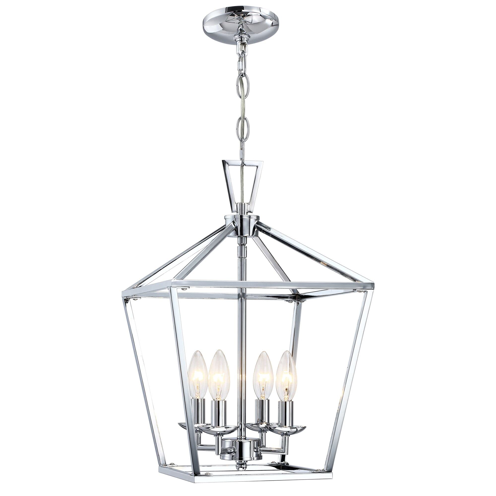 Photo 1 of Untrammelife 4-Light Lantern Pendant Light Chrome Modern Hanging Pendant Light Fixtures with Adjustable Chain Metal Cage Dimmable Geometric Chandelier for Kitchen Island Foyer Hallway, 12Inch