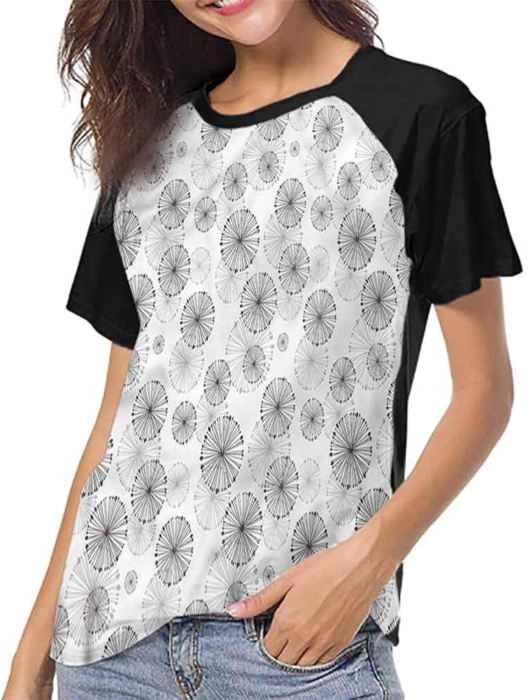 Female Baseball Short Sleeve,Abstract,Daisy Flower Petals S-XXL T-Shirt Casual Blouse