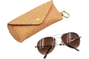 Eye Glass Case,Soft Pouch Holder Woven Straw with Hook - Sun Glass Case | for Contact Lenses Purse Car Desk Nightstand Drawer