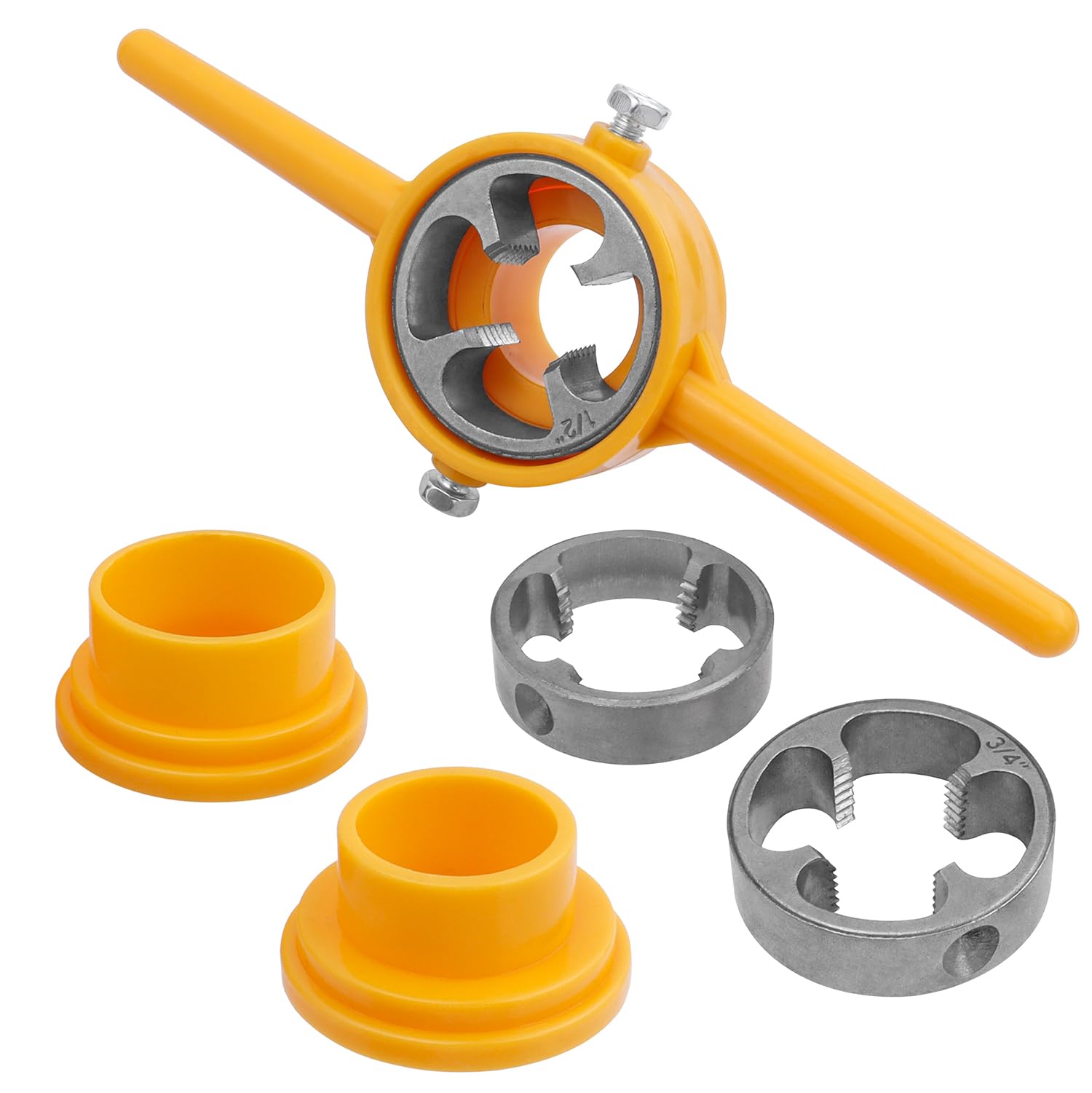 Bestgle 6Pcs Water Pipe Threader Plumbing Tool Kit, Plastic Pipe Die Tap Wrench with 3 Dies 1/2", 3/4" and 1" NPT Die Set