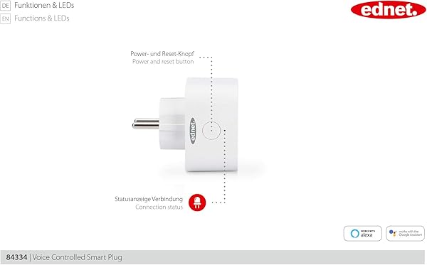 ednet Pack de 2 enchufes WiFi con aplicacin y Control por Voz para Amazon AlexaGoogle Home Enchufe con proteccin de Contacto WiFi Color Blanco