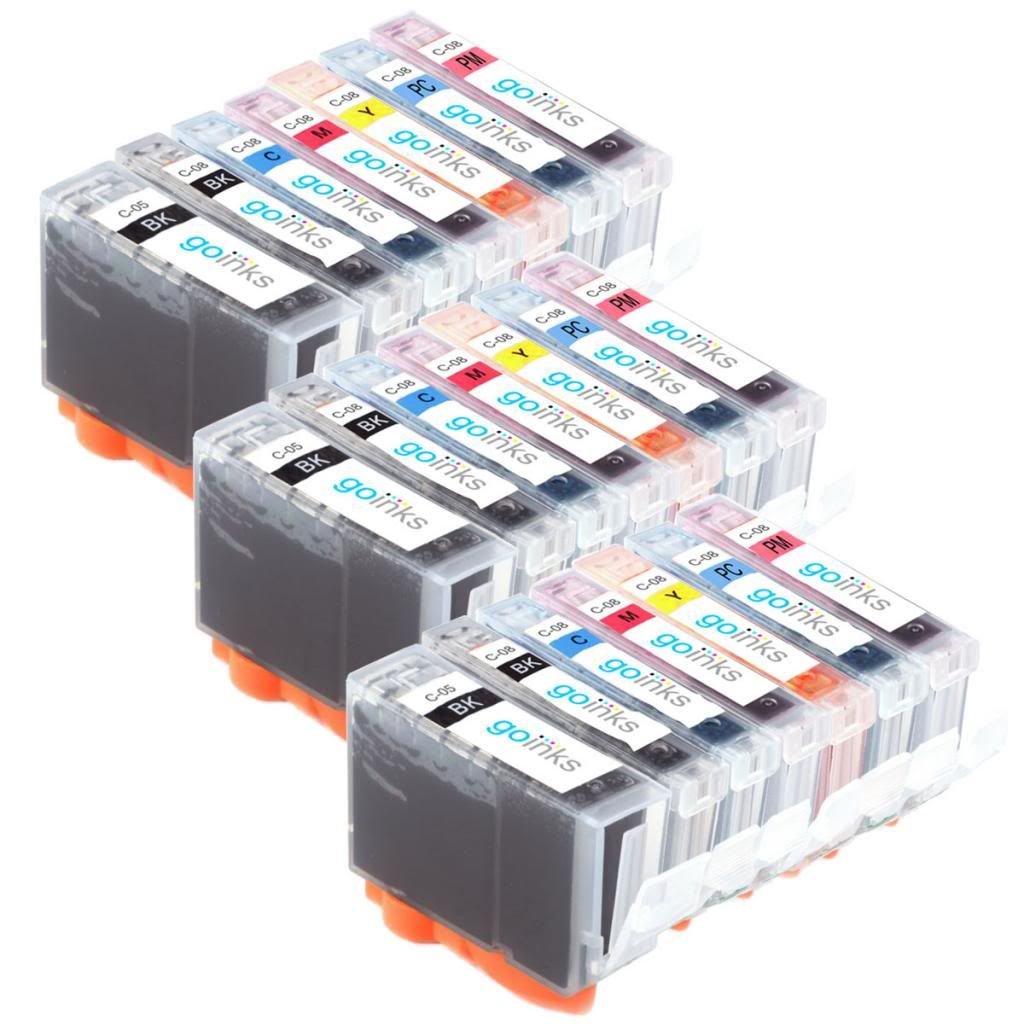 3 Go Inks Set of 7 Ink Cartridges to replace Canon PGI-5 and CLI-8 Compatible/non-OEM for PIXMA Printers (21 Inks), Black, Cyan, Magenta, Yellow, Pc, Pm