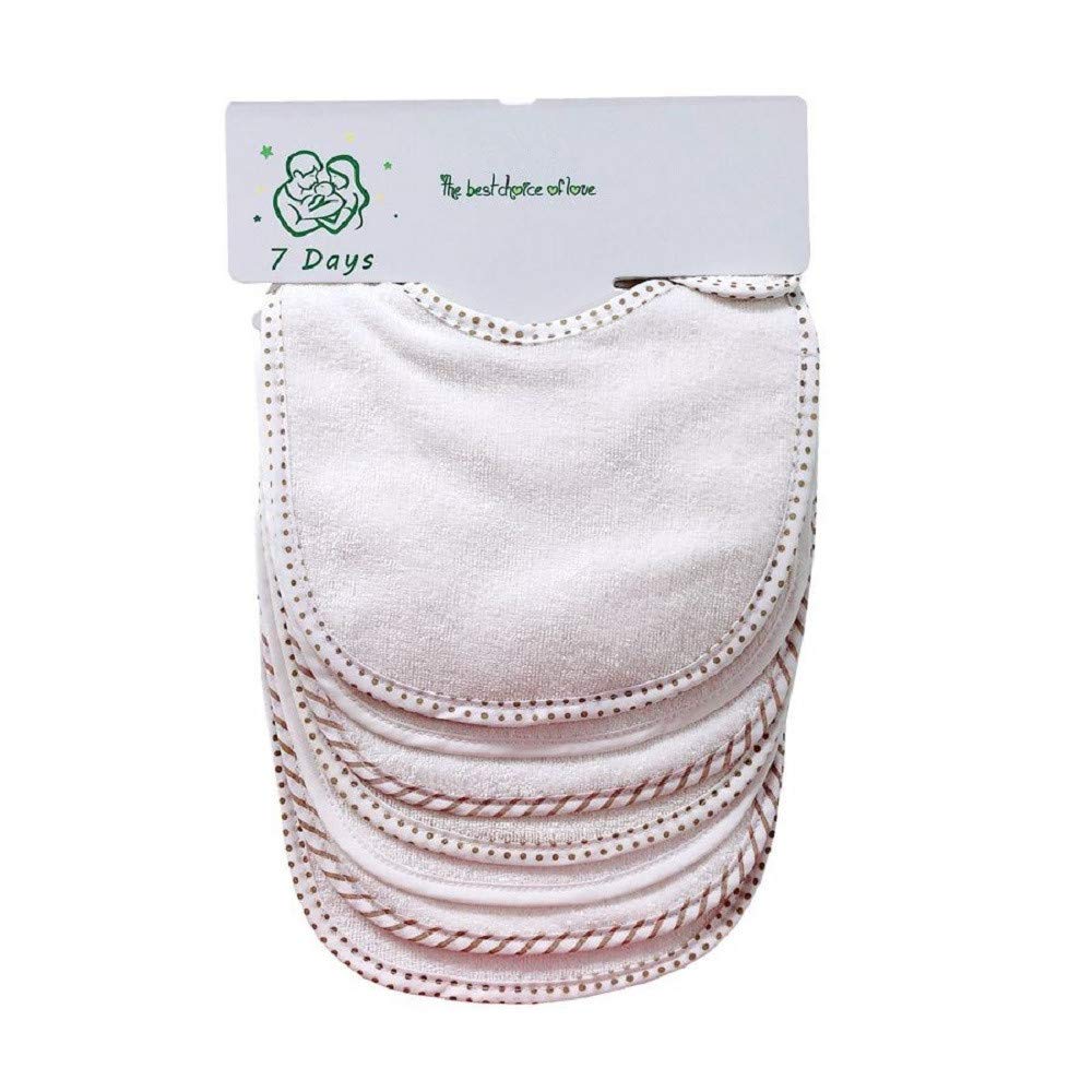 little lucky baby Bandana 7 Bibs Set (White), Food Bib, 80% Cotton, Absorbent, Unisex-Babies