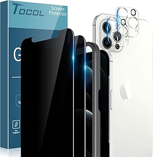 TOCOL 4 Stück Sichtschutz Kompatibel mit iPhone 12 Pro 5G 6.1 Zoll 2 Stück und 2 Stück Kamera schutzfolie 9H Hartglas Blasenfrei Privacy Schutz Positionierungsrahmen Doppelter Schutz