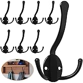 Homanu 8 Pack Coat Hooks Heavy Duty, Metal Three Prongs Large Coat Hooks Wall Mounted with 16 Screws, No Rust Black Rustic Wall Hooks for Hanging Towel, Coat, Scarf, Bag, Hat, Cup, Key