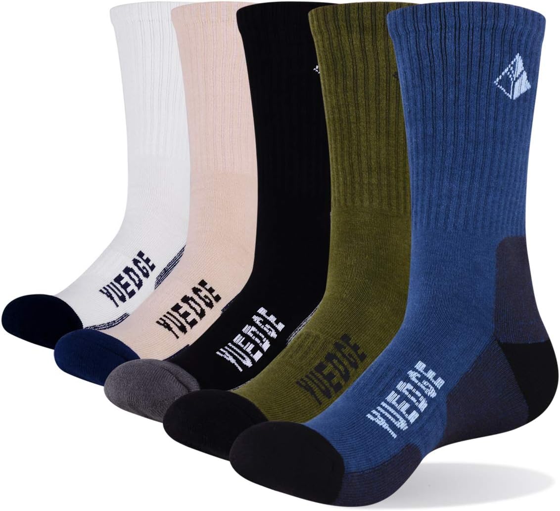 YUEDGE 5 Pairs Mens Outdoor Sports Crew Cushion Hiking Camping Trekking Walking Socks