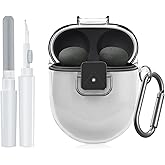 for Google Pixel Buds Pro 2 Case Cover with Lock Clip, Clear TPU Case for Google Pixel Buds Pro1/2, Shockproof Protective Case Skin wtih Keychain &amp; Cleaner Kit for Girly/Women/Man (Clear)