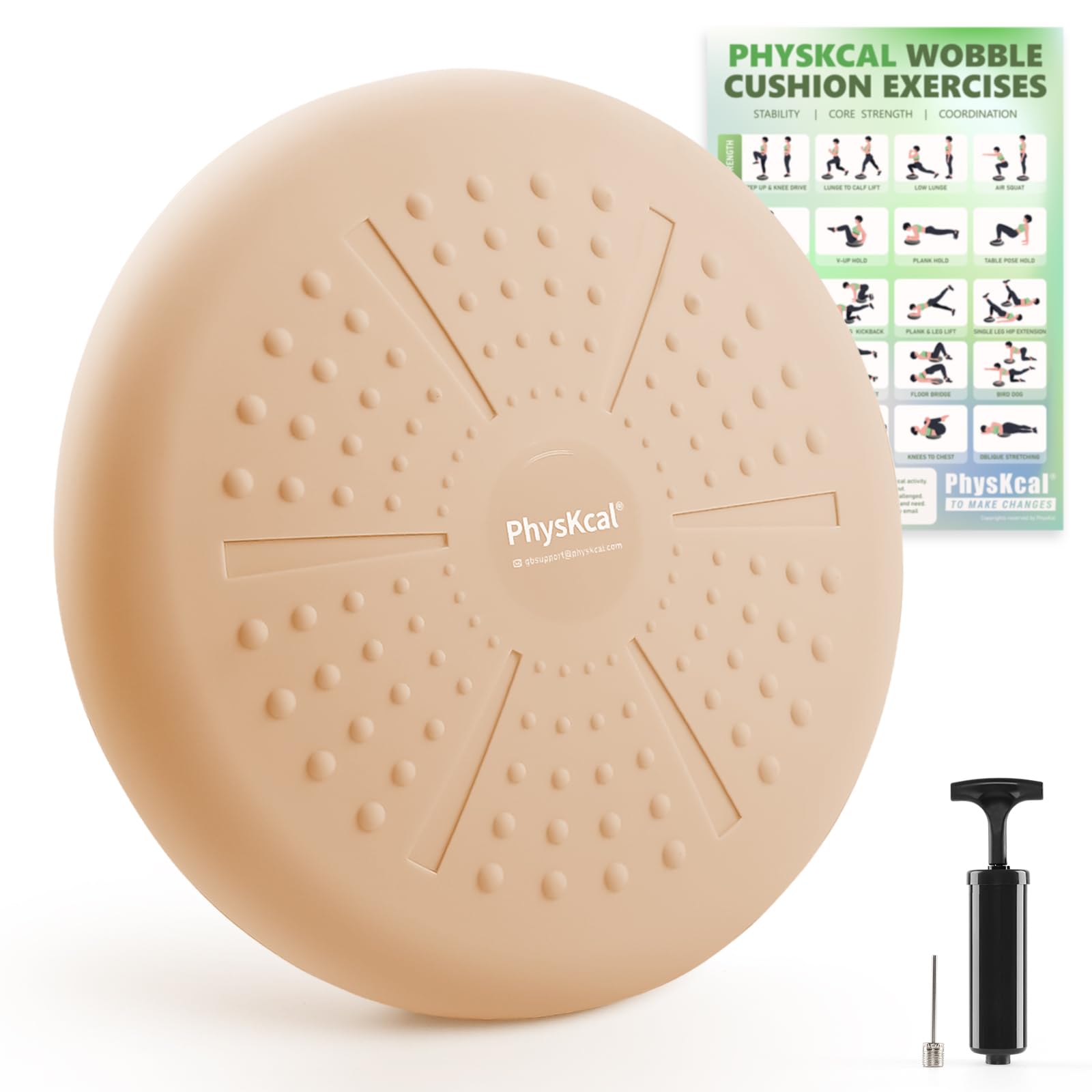PhysKcal Beige Wobble Cushion for Adults and Kids ADHD, 33cm Inflatable Wiggle Seat for Posture, Balance Disc for Core Strength & Stability, Flexible Seat Sensory Cushions, Cushion Physio