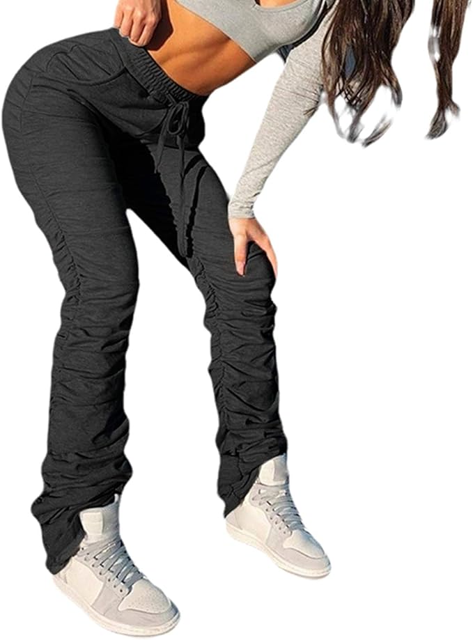 YCYU Women's Casual Ruched Pants Solid Color Joggers Athletic Elastic