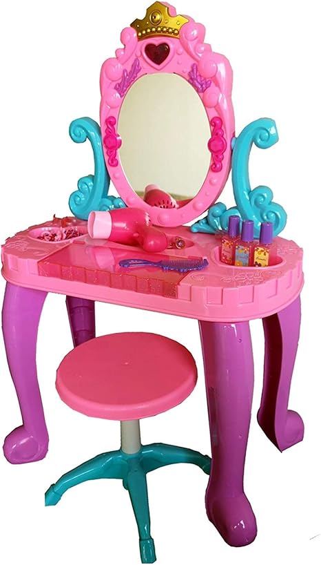 TikTakToo Dressing Table for Children Girls Stool Mirror Pink Cosmetic