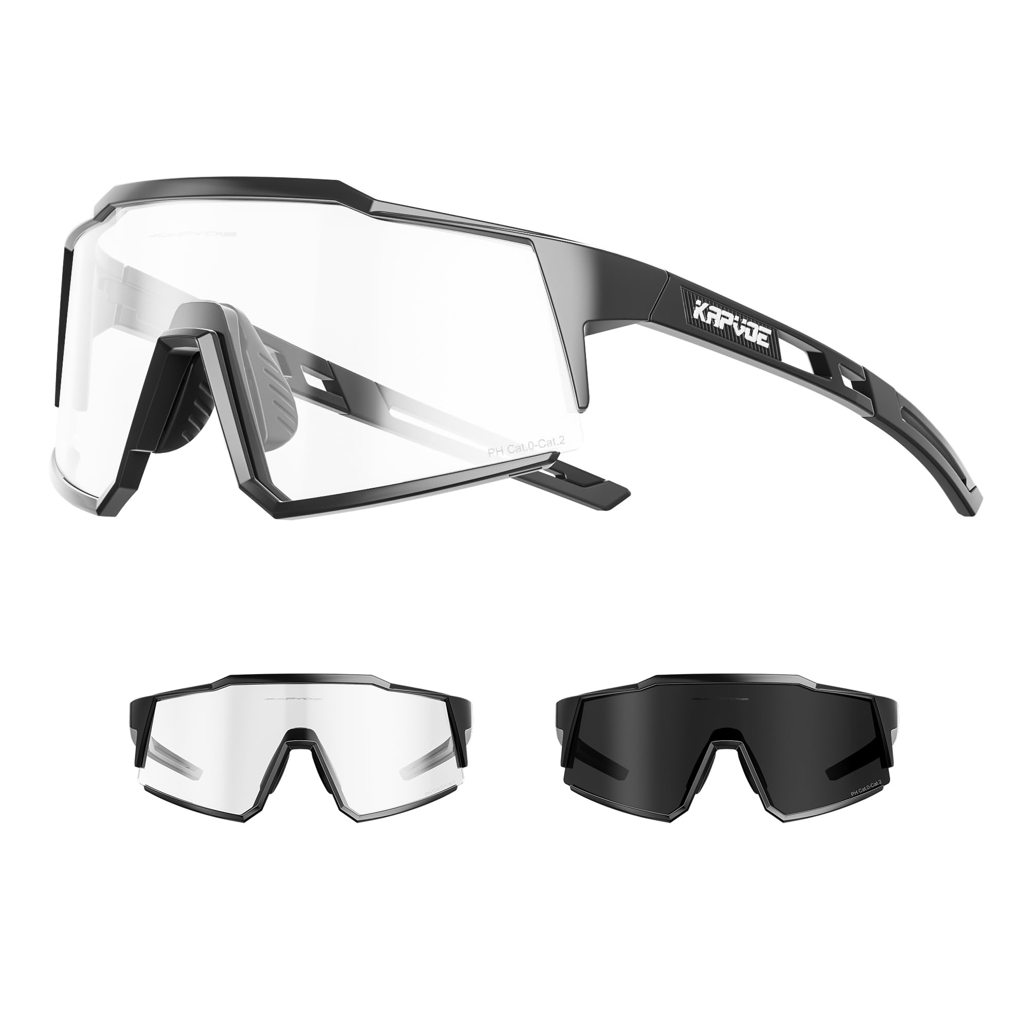 KAPVOE Photochromic Cycling Glasses with TR90 Sports Sunglasses Women Men Running Clear MTB Bike Bicycle Accessories Clear Black 01
