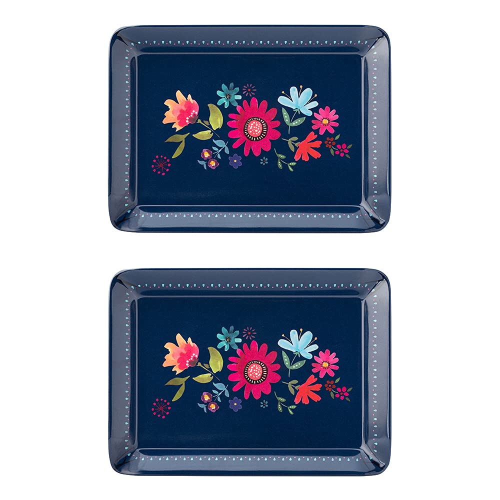 English Tableware Melamine Serving Tray with Floral Design| Set of 2 Small Tea Trays | Perfect for serving Drinks, Snacks, Tea or Coffee