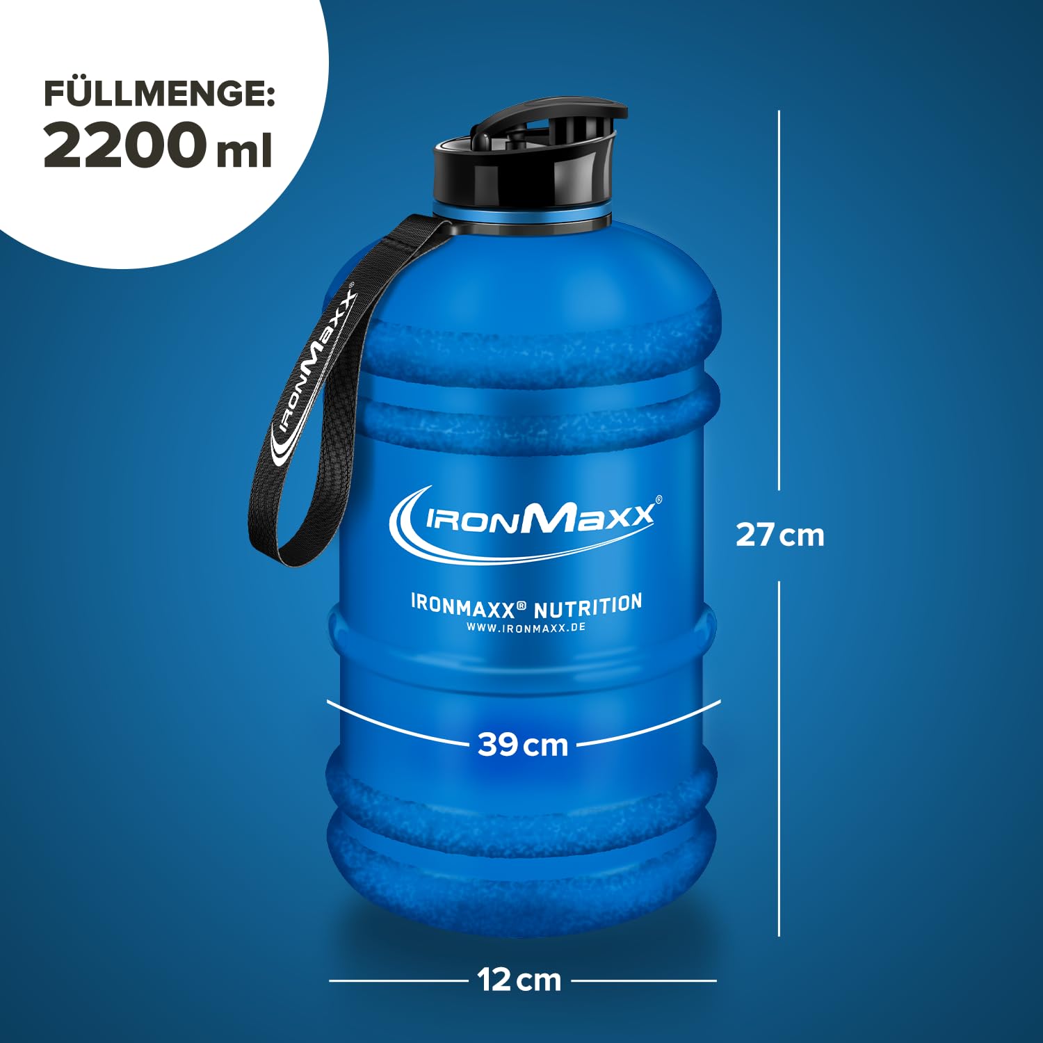 IronMaxx Water Gallon - Frosted Blue 2200ml | BPA & DEHP frei | auslaufsichere Trinkflasche mit Messskala | in verschiedenen Farben erhältlich 4