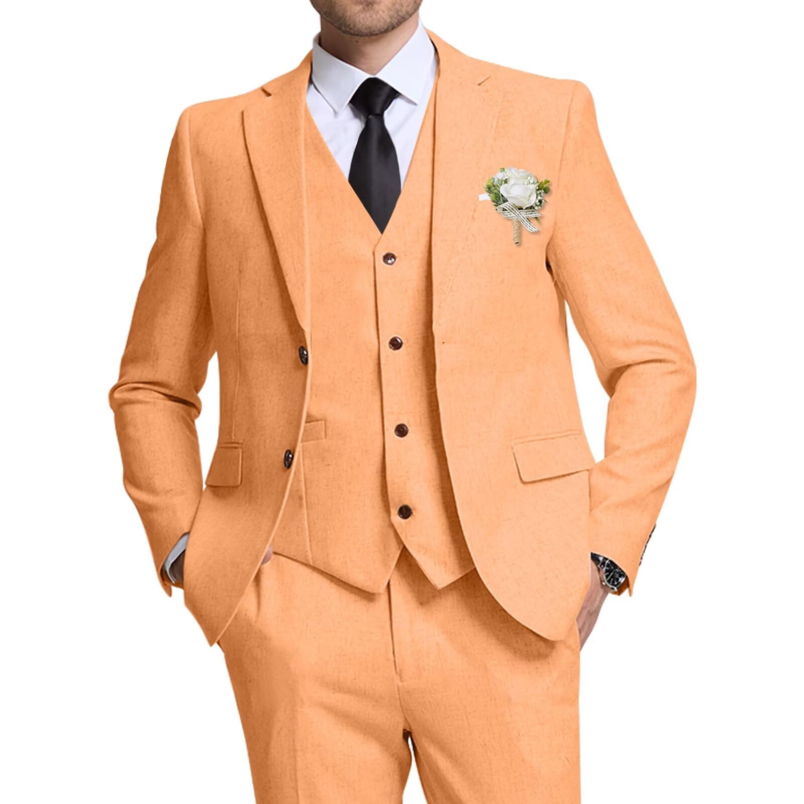 High-End Suits Linen Mens Suit 3 Piece Retro Suits