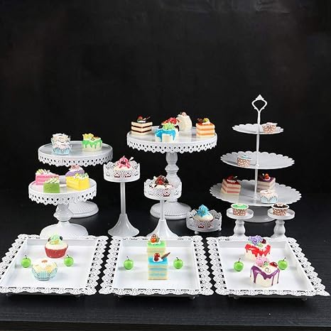 Amazon 12点セット ケーキスタンド スナックスタンド デザート ケーキ展示台 多機能金属 アクリルクリスタル材質 ケーキラック ケーキドーム お菓子入れ 盛り付け皿 丈夫 耐用 穏やか 使い易い 掃除が簡単 ヨーロピアンスタイル デザート キャンディー ビスケット