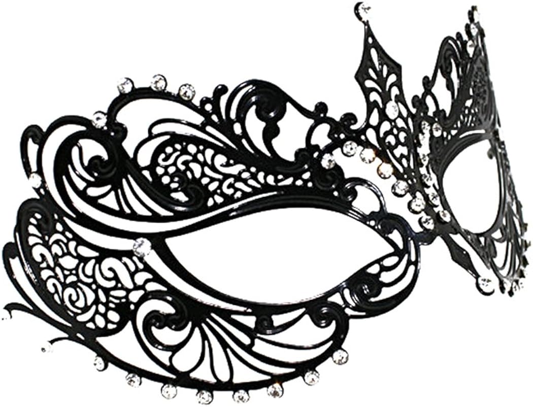 Coddsmz Laser Cut Metal Women's Masquerade Mask Mardi Gras Mask 1-Black - Image 4