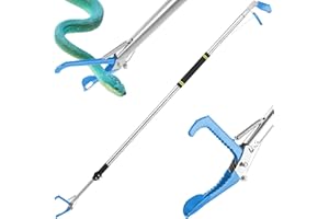 Gzlozak Snake Tongs Heavy Duty, 66" Snake Handling Tools Professional Rubber Coated Wide Jaw Handling Tool with Lock Extend Long Collapsible Snake Tongs Long Handle Non-Slip Foam Grip Stainless Steel