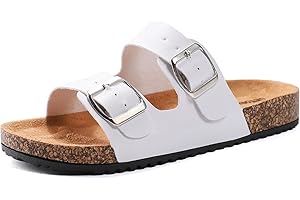 GETOEU Womens Sandals Comfortable Cork Footbed Sandals Adjustable Buckle Flat Slide Sandals Casual Footwear Outdoor Sandals