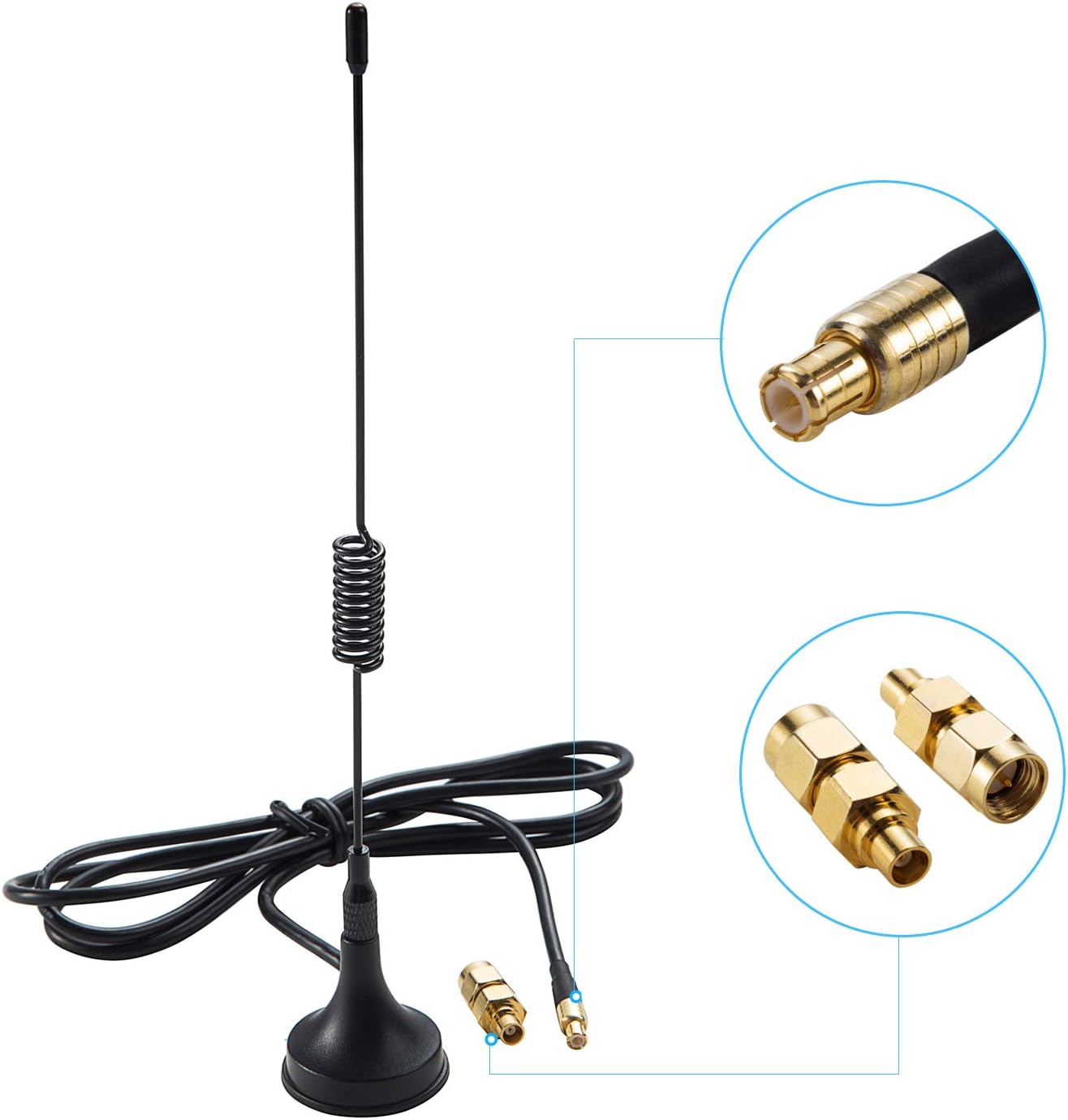 1090Mhz Antenna MCX Plug Connector 2.5dbi Gains ADS-B Aerial with Magnetic Base RG174 1m Extension Cable with MCX Female to SMA Male Adapter Connector