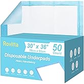 Rovitta 50 Count 30” x 36” Disposable Underpads, Incontinence Chux Pads, Heavy Absorbency Leakproof Bed Protective Pads for Adult, Elderly Care, Senior, Postpartum, Kids and Pets, Multi-Using
