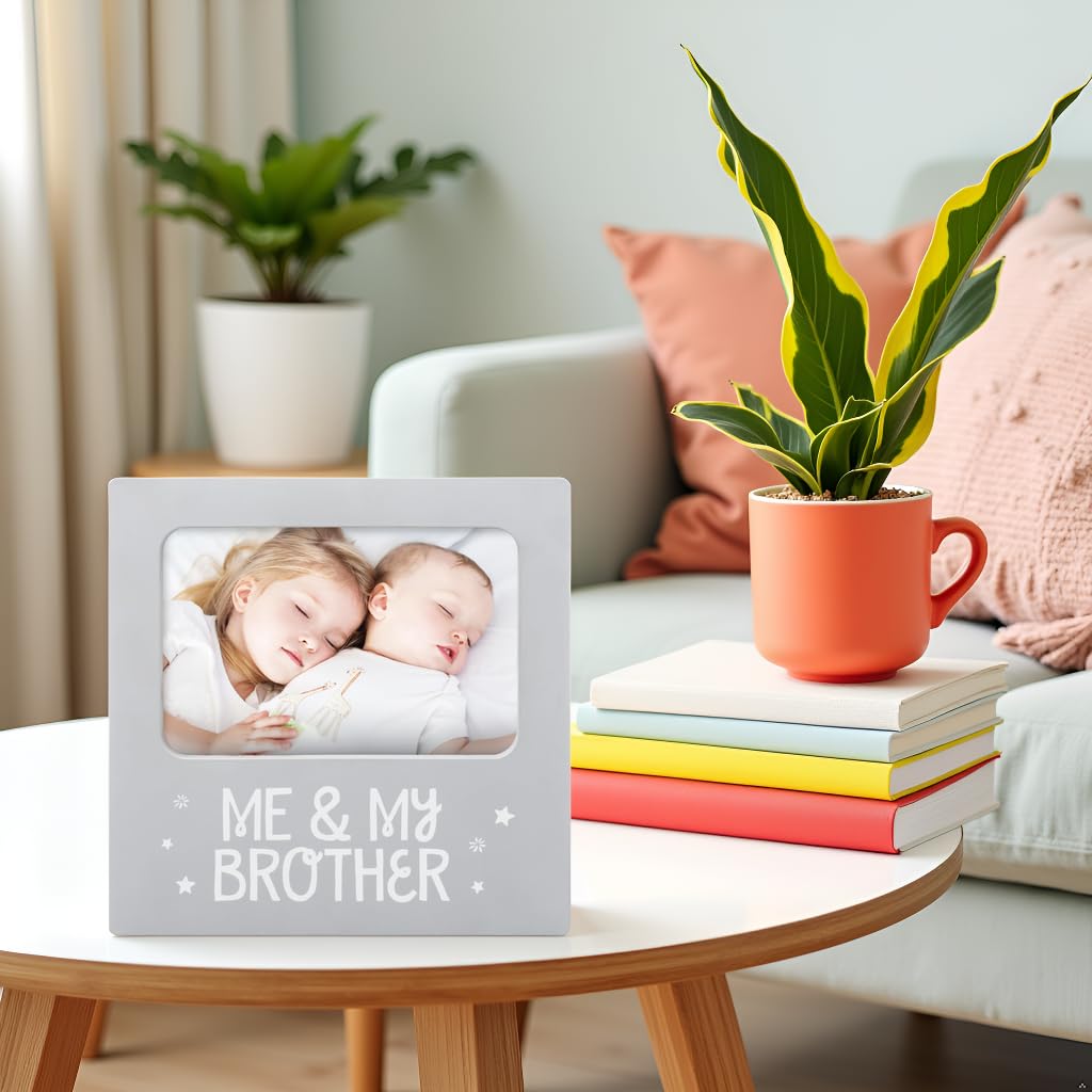Tiny Ideas Me and My Brother Picture Frame, Christmas Photo Picture Frame, Sibling Keepsake, Ideal Big Brother Gift, Shower Gift and Gender Neutral Nursery Decor, Gray