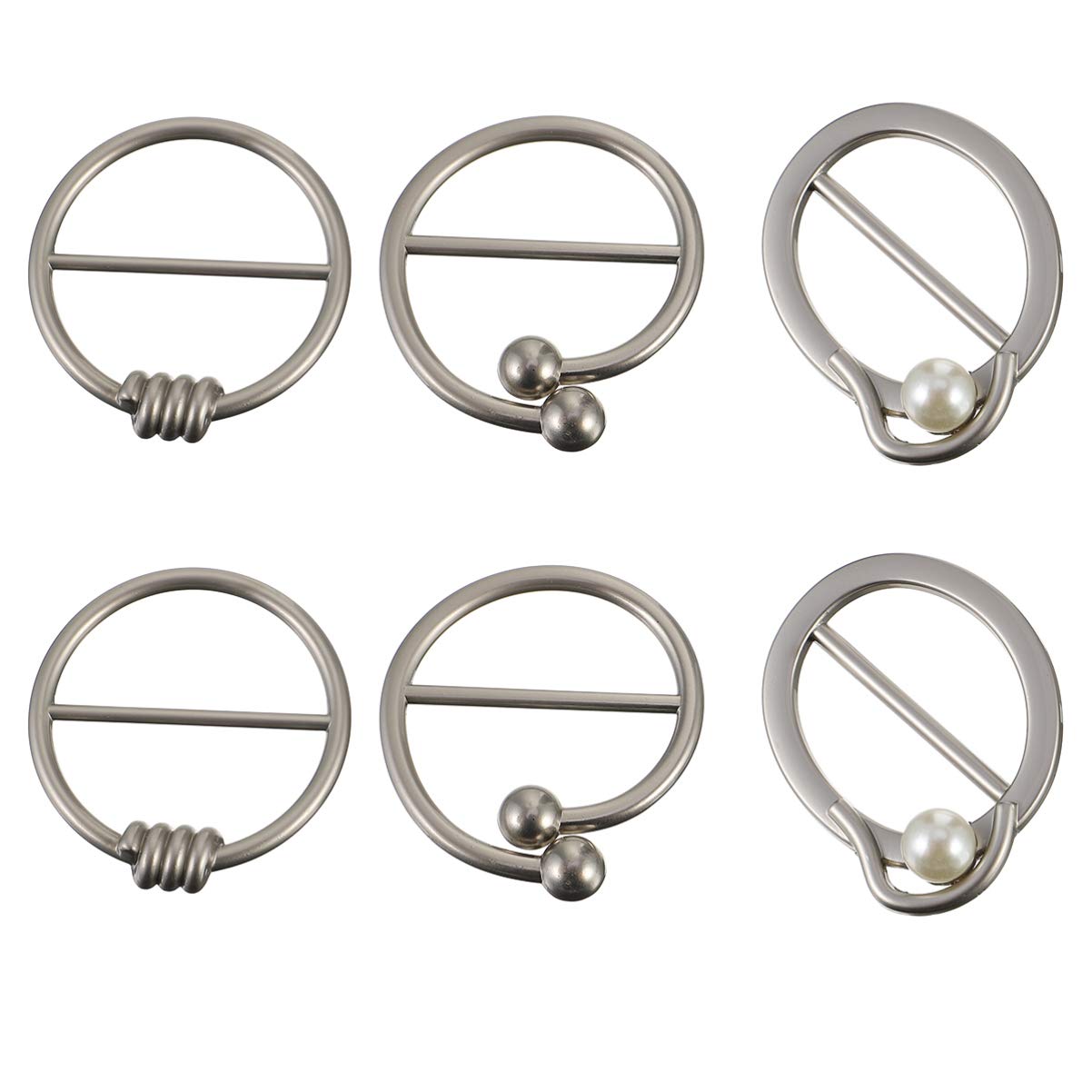 PRETYZOOM 6Pcs Round Shape T Shirt Clips Shirt Ties Clips Portable Scarf Buckle Clothes Clip Rings for Women Scarf T- Shirts Accessory, Silver, 5.2X5.2CM