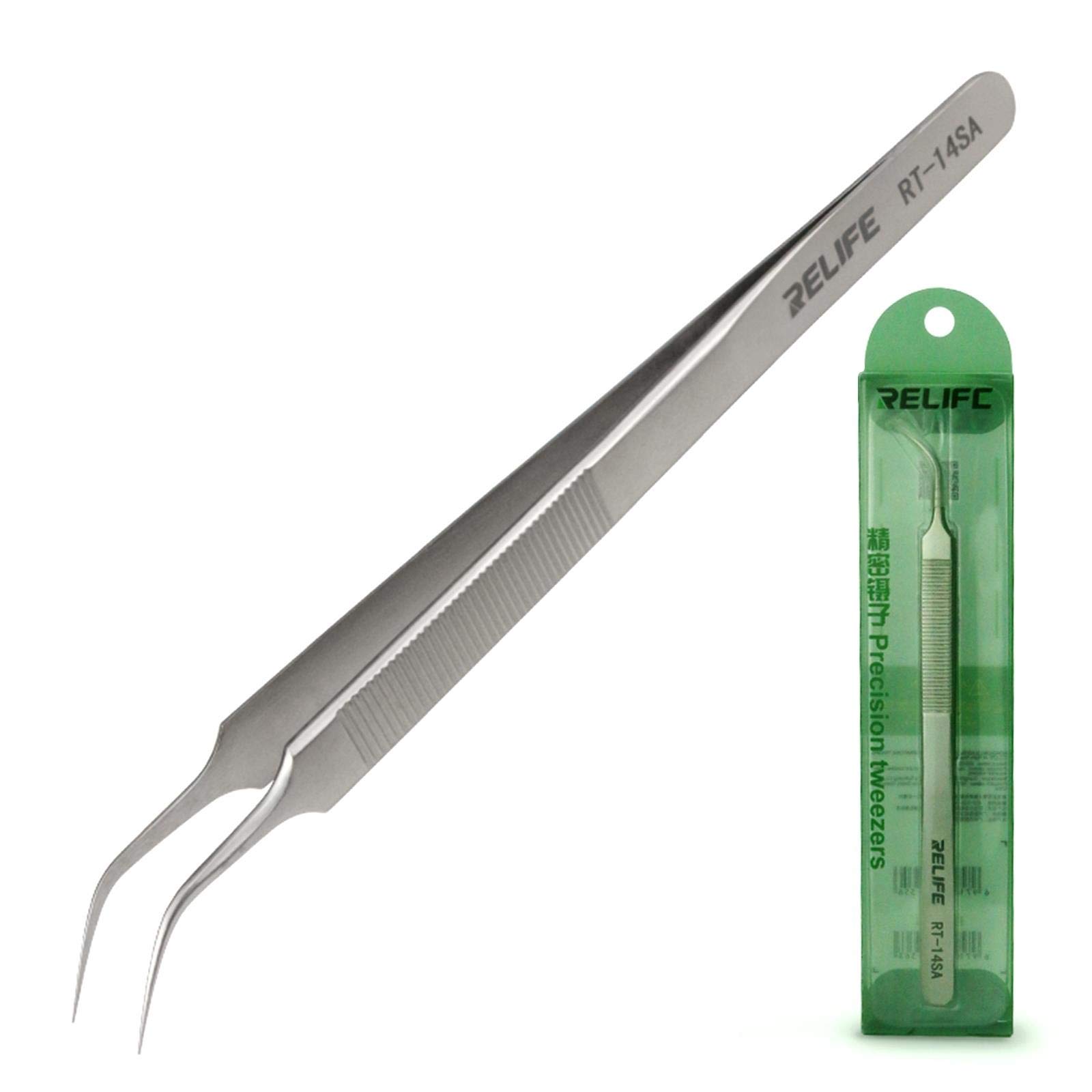 RELIFE RT-14SA Curved High Precision Steel Strong Tweezers For Phone Repair IC Chip
