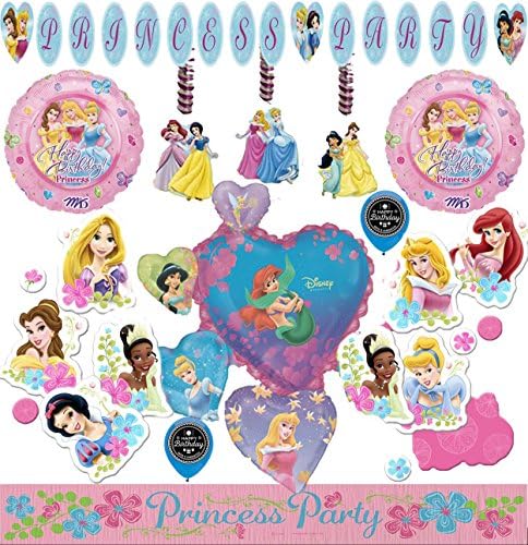 Disney Princess Girls Birthday Party Supplies Banner, Hanging Decoration, Balloons, Confetti, Streamer (Room Decoration Bundle)