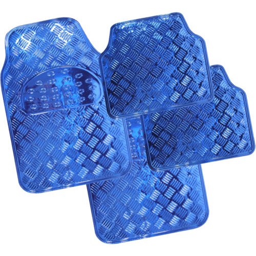 4PC HEAVY DUTY BLUE ALLOY CHECKER PLATE MAT ALUMINIUM EFFECT CAR MATS