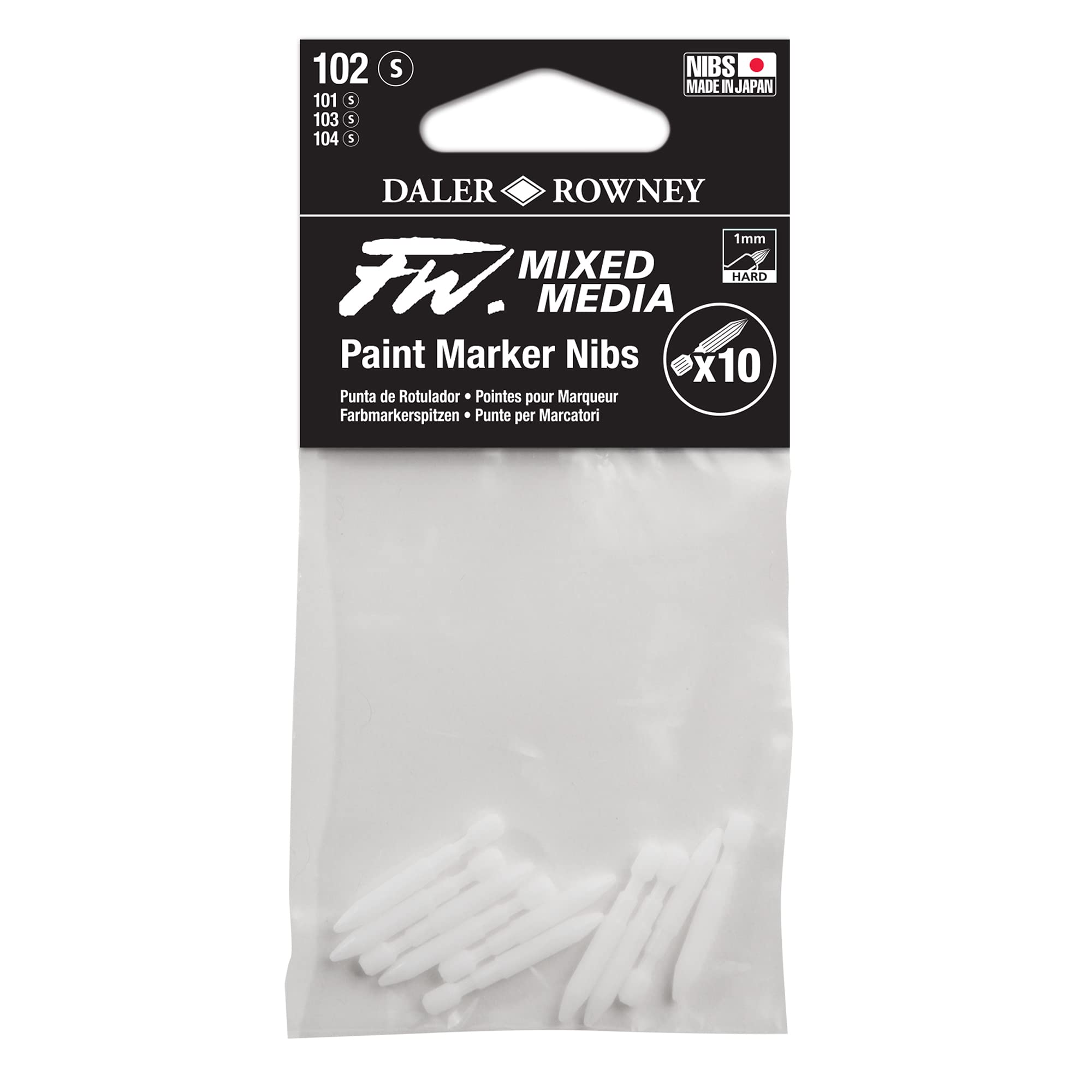 Daler Rowney, FW Mixed Media Paint Marker Nib, Hard Point, Pack of 10, White, Hard Point 1-2 mm, 160323102