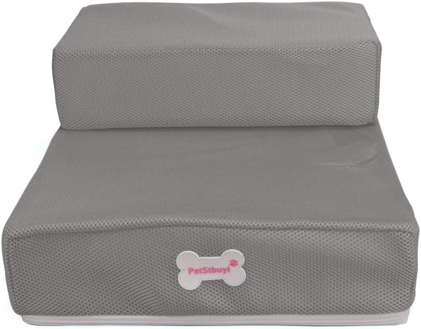 Bverionant Pet Stairs Ladder 2 Steps with Anti-slip Bottom for Dog Cat Puppy Indoor Ramp Gray