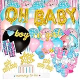 Baby Nest Designs Gender Reveal Party Supplies (116 Pieces) With The Original Gender Reveal Balloon! Boy or Girl Banner, Foil Balloons, Tinsel Curtain, Photo Props, Cupcake Topper, Mom to be and More!