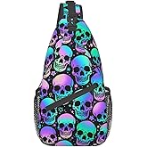 KMIVQGE Sugar Skull Rose Crossbody Backpack for Travel Hiking Chest Daypack Shoulder Sling Bag for Men Women Cycling Walking