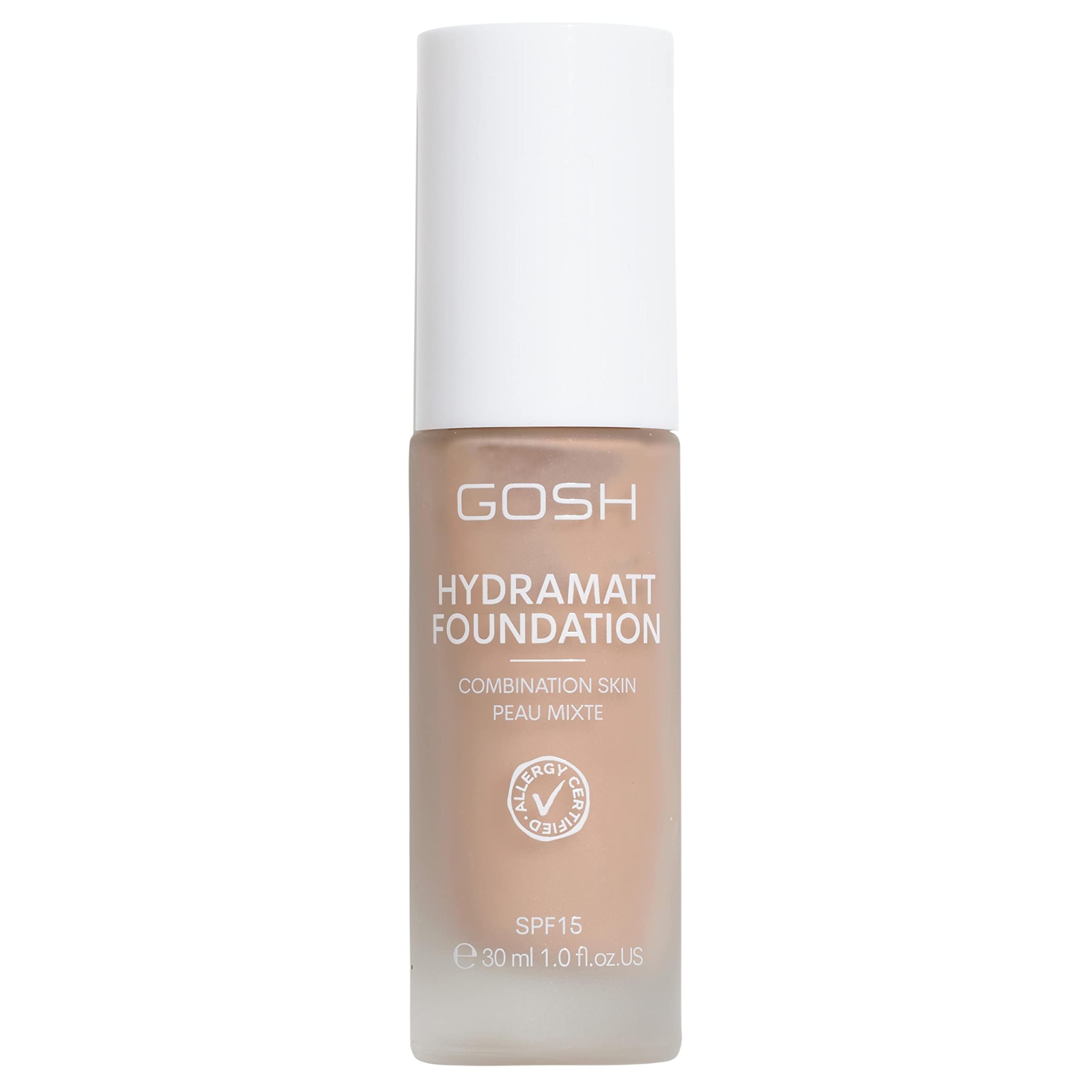 GOSH Foundation with SPF 15 for Light & Dark Skin, Vegan, Matte Makeup for Dry, Sensitive & Oily Skin, Smudge- and Sweat-Proof, Oil-Free, Adjustable Coverage, No Mask Effect, 008R
