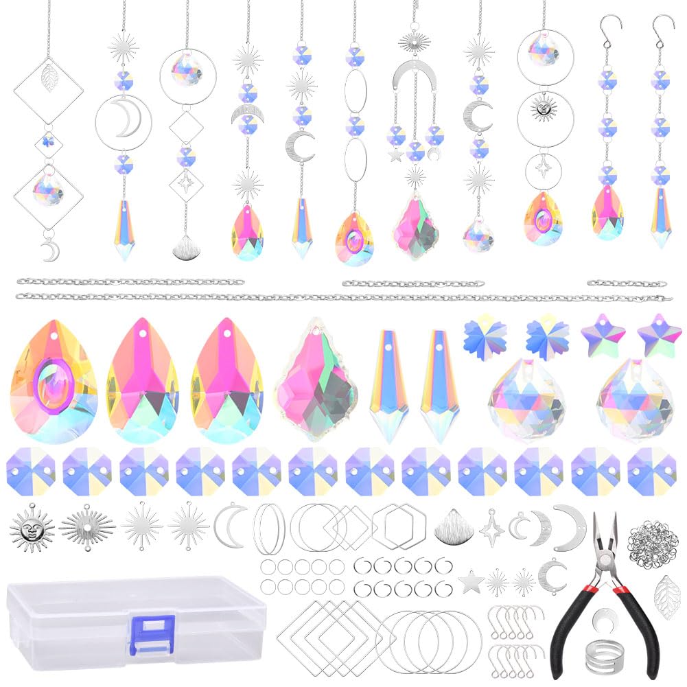 OFFCUP Crystal Suncatchers, 200Pcs Silver Sun Catchers, Rainbow Maker Crystal Prism Sun Catcher Glass Pendants Prism Hanging Ornament for Windows,DIY Pendant Home Decor Gifts