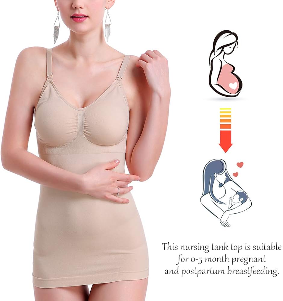 Exlura Nursing Tank Top Plus Size Pregnant Seamless Cami Built in Bra at  Women’s Clothing store