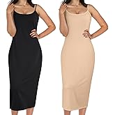 Jiuguva 2 Pcs Full Slip for Under Dresses Adjustable Spaghetti Strap Sleeveless Nightgown Women's Slip Long Dress