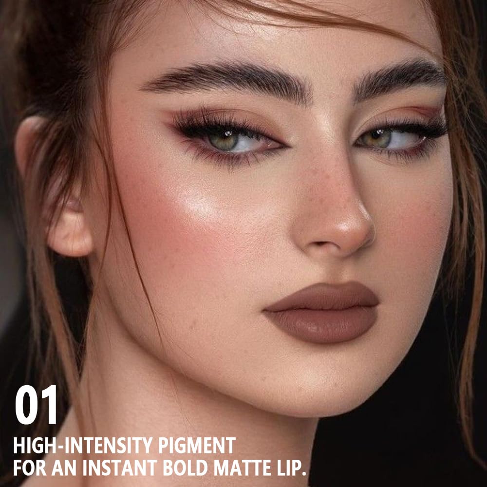 Brown Matte Cream Lipstick,Velvet Waterproof Long Lasting Smudge Proof for Women Lip Stick,Magic Lipstick 24 Hours Original Lip Liner Makeup,labiales mate 24 horas originales,Vegan,1 Count