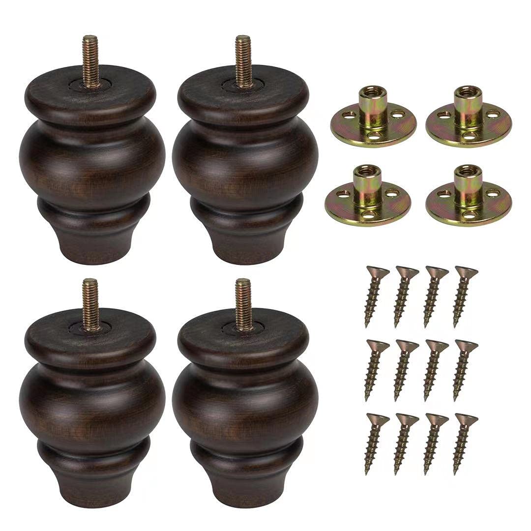 Metany 4PCS Wood Sofa Legs Turned Furniture Legs Wooden Furniture Feet Replacement Solid Wood Furniture Legs Dresser Legs Sofa Cabinet Couch
