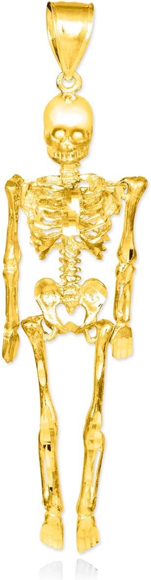14k Gold 3d Dangle Skeleton Pendant