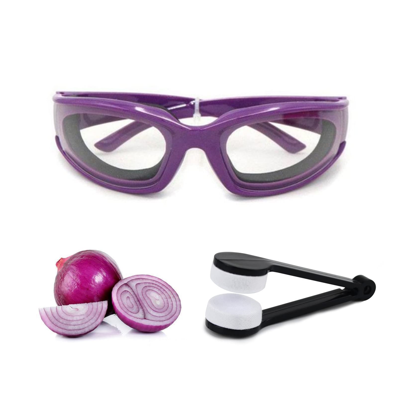 Amaoma Onion Goggles Tearless Glasses Eye Protect Durable Windproof Dustproof Eyes Protector Professional Durable Onion Goggles for Home and Kitchen Use with Eyeglass Brush(Purple)
